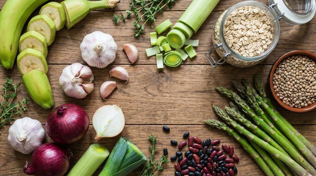 Alimentos ricos em prebióticos.